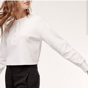 aritzia wilfred free cropped ribbed long sleeve - 1/4 button down